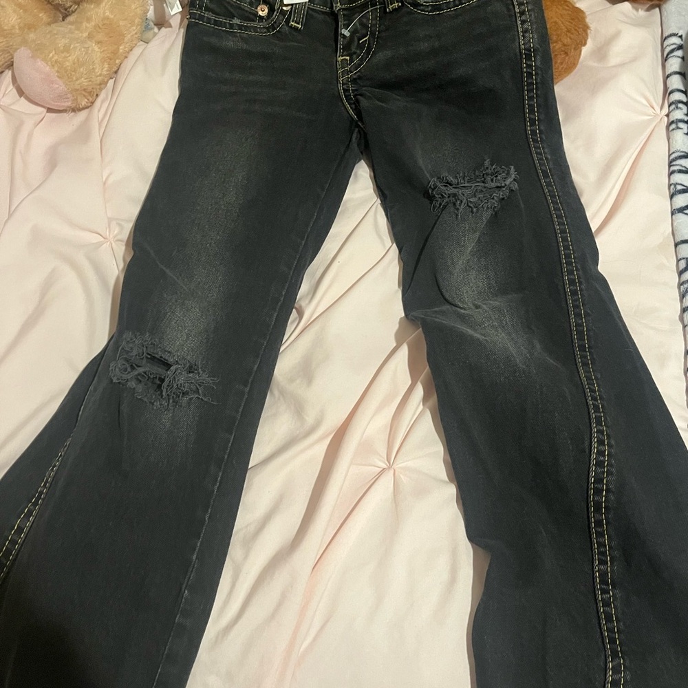 Levi's Black Distressed Flare Jeans